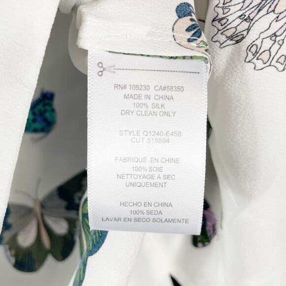 SOLD-Equipment Kyle Butterfly Print Top Sleeveless Blouse White Silk Sz L - Picture 9 of 10